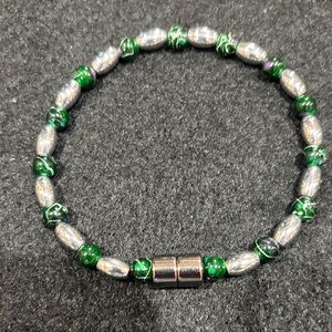 Handmade Silver and Green magnetic Beaded Bracelet #75